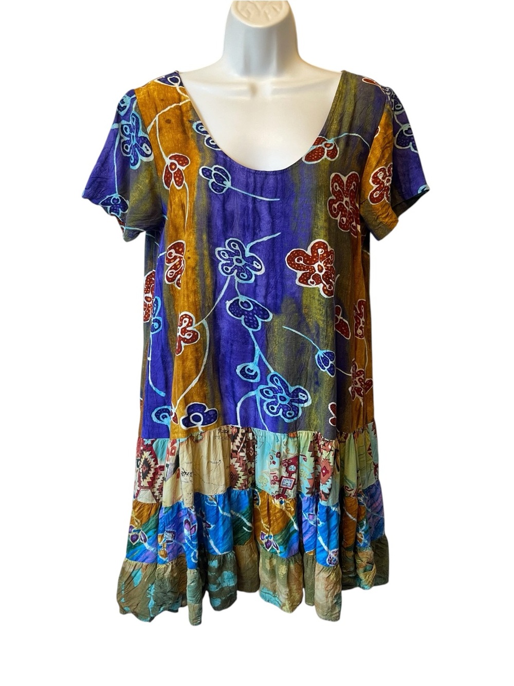 Jams World Hattie mini dress M Short sleeve Hawaii Tropical Floral Tiered Rayon